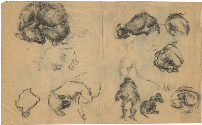 Шурига Пелагея Николаевна. Двухсторонний лист с набросками из серии работ периода обучения во ВХУТЕМАСе